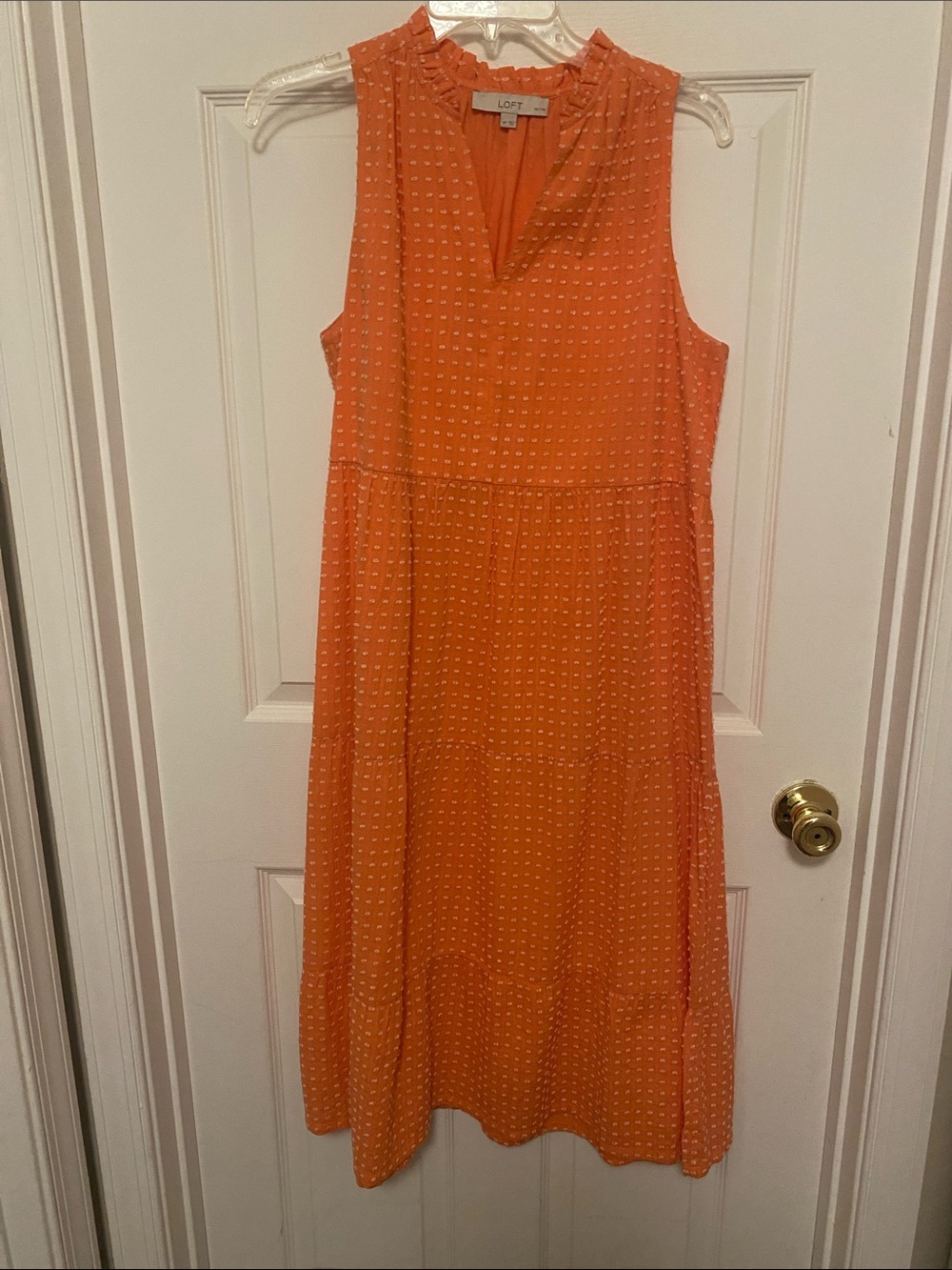 LOFT Bright Orange Sleeveless V-Neck Midi Dress